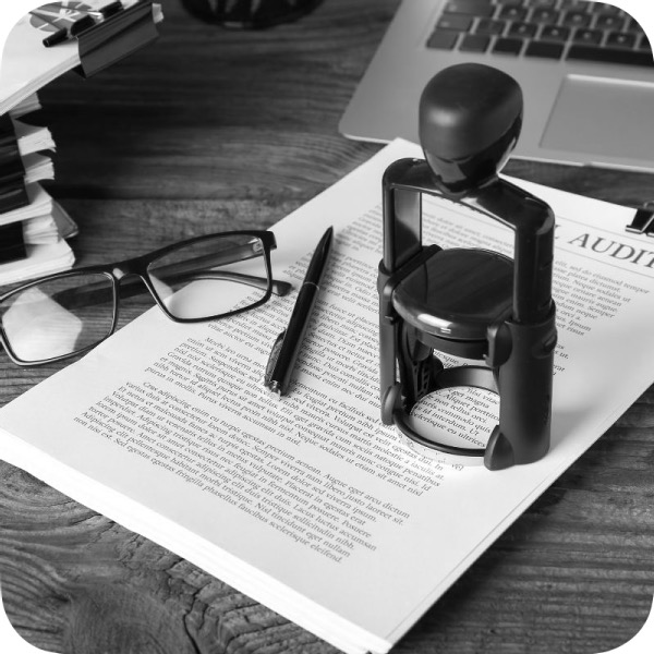 Professional notary stamp and documents